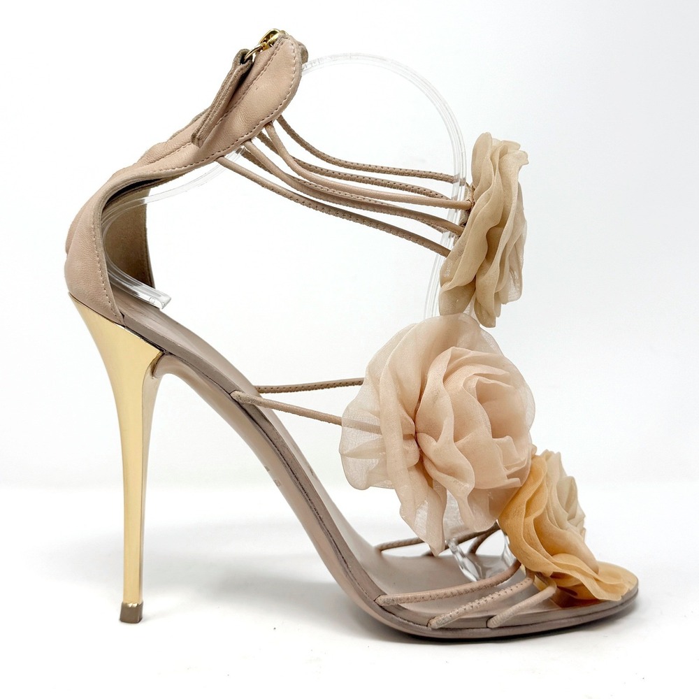 Giuseppe Zanotti Black Sandals Gold Floral Heel Stiletto 39 - Picture 3 of 8